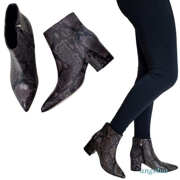 New Marc fisher jelly faux leather ankle boots snake print block heel gray - Picture 1 of 16